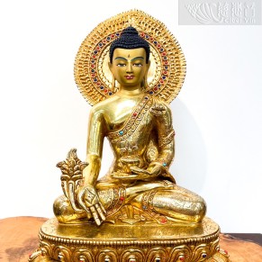 Gilt-Bronze Medicine Buddha statue with Inlaid Jewels  (30cm)