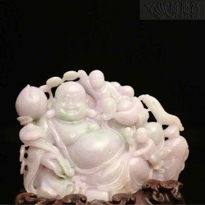 "Prosperity"Maitreya and Child Mauve Jadeite Sculpture 