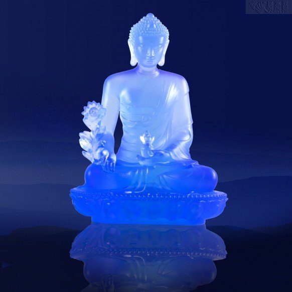 Divine Glazed Crystal Medicine Buddha Statue- Purplish Blue(Big)