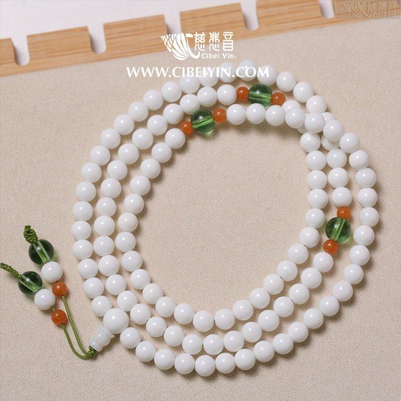 Milky White Tridacna 108 Prayer Beads - 6mm -A